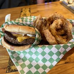 BoondocksPK Bar & Grill - Homemade hamburger with great homemade onion rings