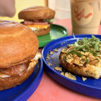 Good Measure - Bacon egg and cheese, veggie bacon egg and cheese, hasherol, hungry bear iced coffee. - Breakfast & Brunch Near Me - San Diego, California