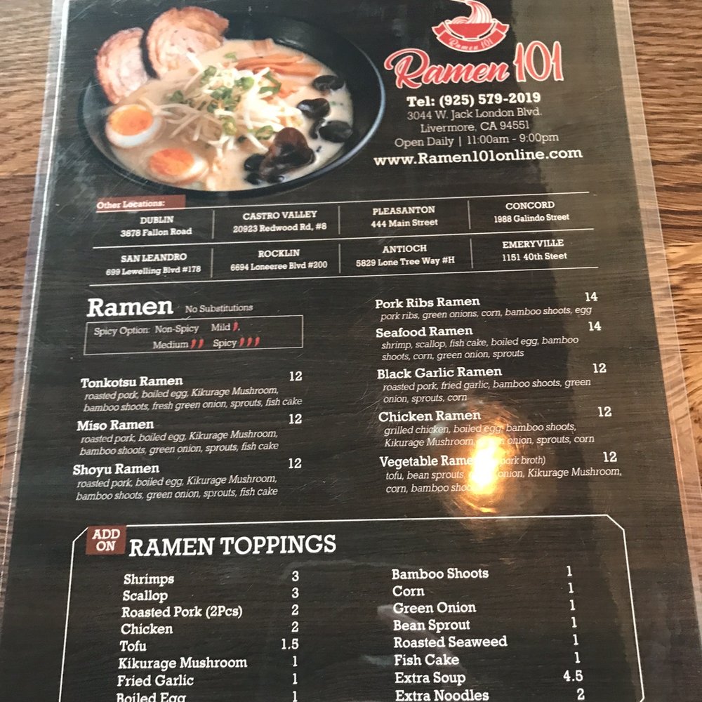 Ramen 101 - Menu - Ramen Near Me - Livermore, California Ramen 101 - Menu - Ramen Near Me - Livermore, California