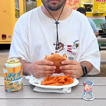 Happy Burger Truck - This is me enjoying the dub with the sweet potatoe fries! Ranch is missing but still delicious! - Burgers Near Me - Laredo, Texas Happy Burger Truck - This is me enjoying the dub with the sweet potatoe fries! Ranch is missing but still delicious! - Burgers Near Me - Laredo, Texas