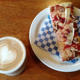Cranberry-Walnut-Brie pizza and mocha. Cranberry-Walnut-Brie pizza and mocha.