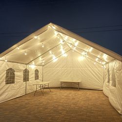 20x20 canopy in Inglewood Ca with bistro lights.