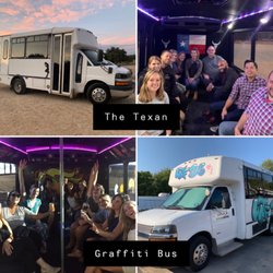 WTF Party Bus - The Texan bus which is Texas themed and the Graffiti bus which is graffiti inspired with a dance pole.