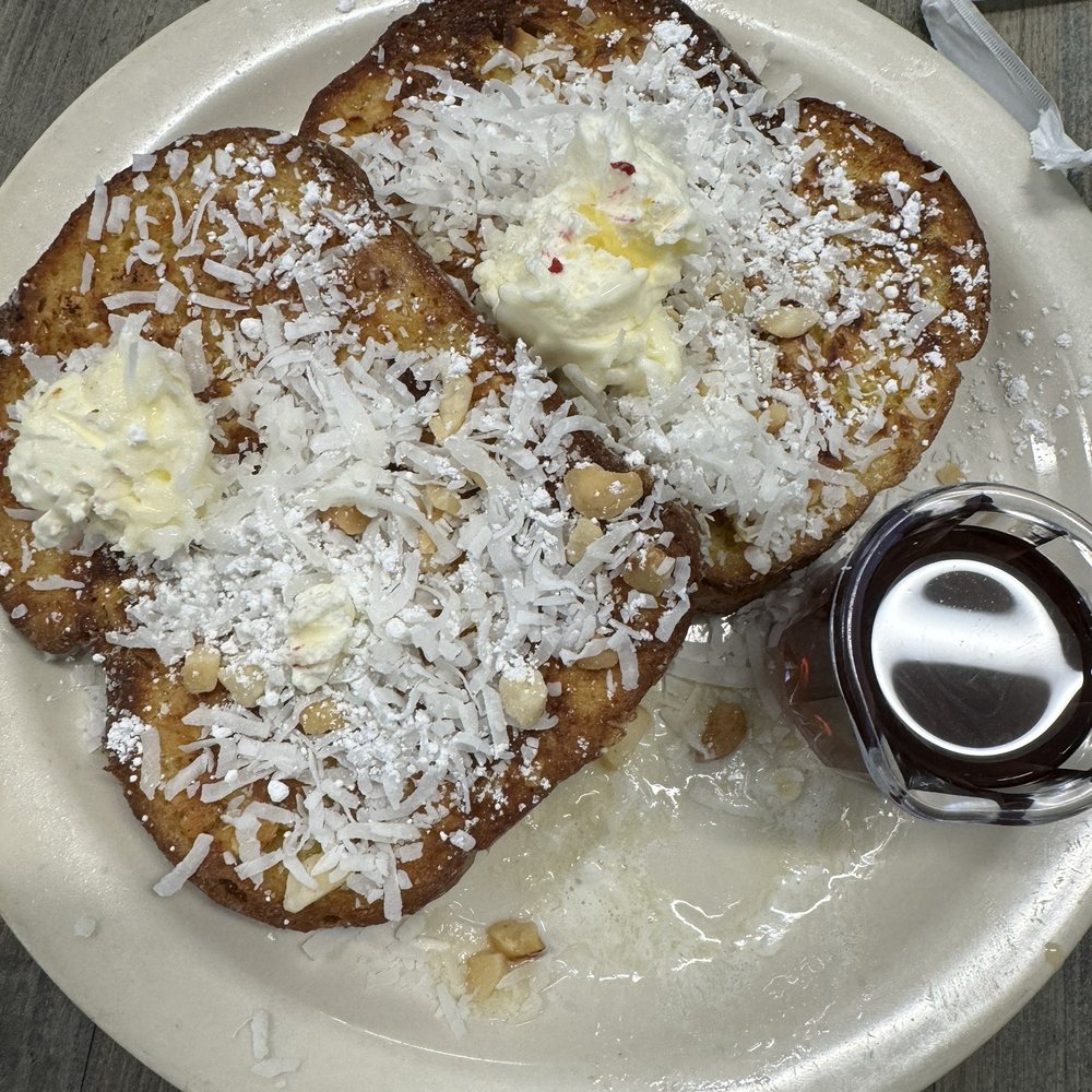 Eggs N Things - Macadamia nut crusted French toast with coconut - Breakfast & Brunch Near Me - Simi Valley, California Eggs N Things - Macadamia nut crusted French toast with coconut - Breakfast & Brunch Near Me - Simi Valley, California