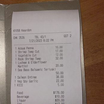 Nobu Houston - Receipt. - Sushi Bars Near Me - Houston, Texas
