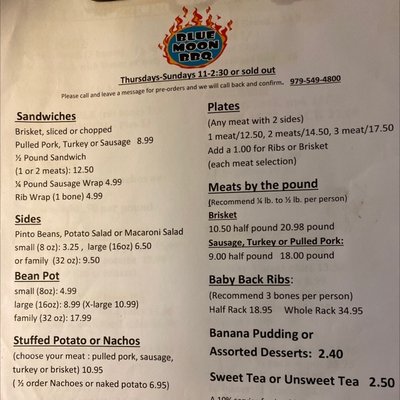 Menu photo 1 Blue Moon BBQ Hearne, TX