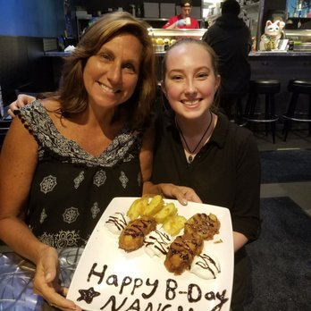 Trapper's Sushi - Chef created amazing dessert: Tempura Apples & Fried Ice Cream! Annie wrote in chocolate birthday wishes! Thank YOU! - Sushi Bars Near Me - North Bend, Washington Trapper's Sushi - Chef created amazing dessert: Tempura Apples & Fried Ice Cream! Annie wrote in chocolate birthday wishes! Thank YOU! - Sushi Bars Near Me - North Bend, Washington
