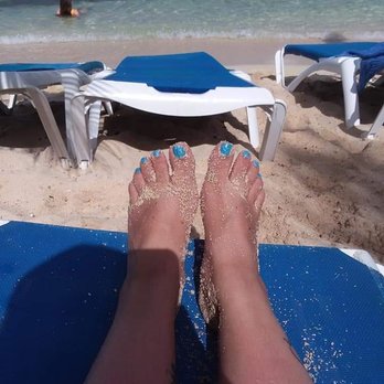 Pearl Nails  - Blue freshly pedicured toes by Danny - Nail Salons Near Me - Burleson, Texas