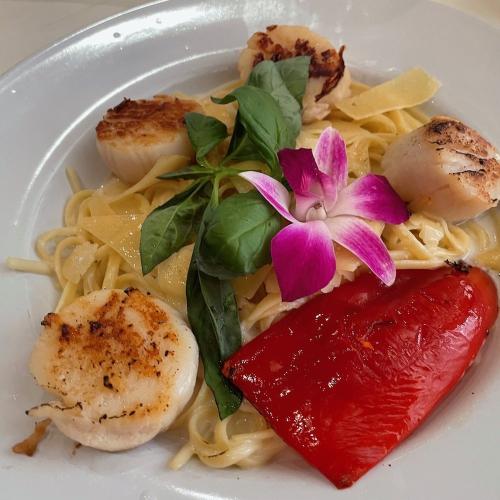 Aragosta - Sea scallops with linguini Alfredo. - Modern European Near Me - St. George, Utah Aragosta - Sea scallops with linguini Alfredo. - Modern European Near Me - St. George, Utah