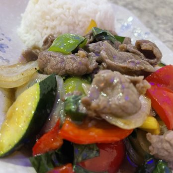 Asian Bistro - Thai basil lemongrass stir fry with beef and steamed rice - Vietnamese Near Me - Calgary, Alberta