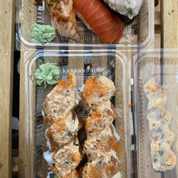 A few pieces nigiri and the ichiban roll. A few pieces nigiri and the ichiban roll.