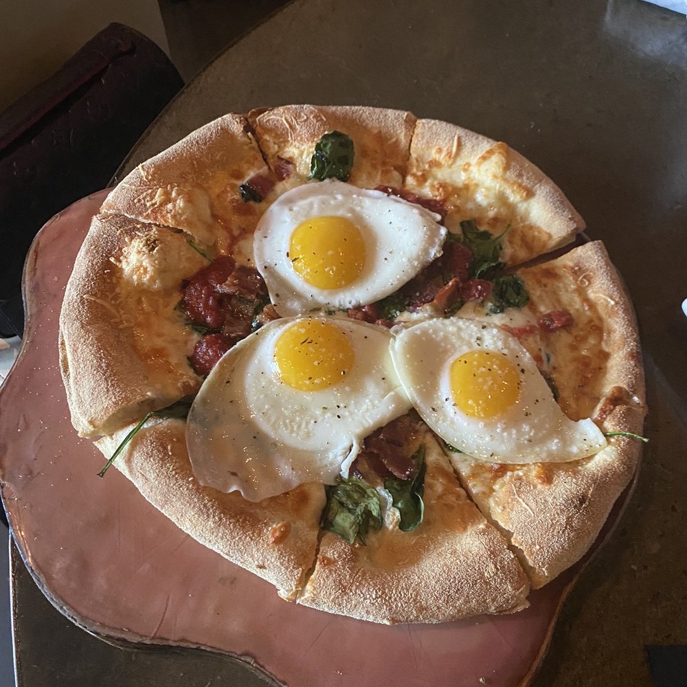 TruFire - Bacon & Eggs Pizza - New American Near Me - Frisco, Texas TruFire - Bacon & Eggs Pizza - New American Near Me - Frisco, Texas