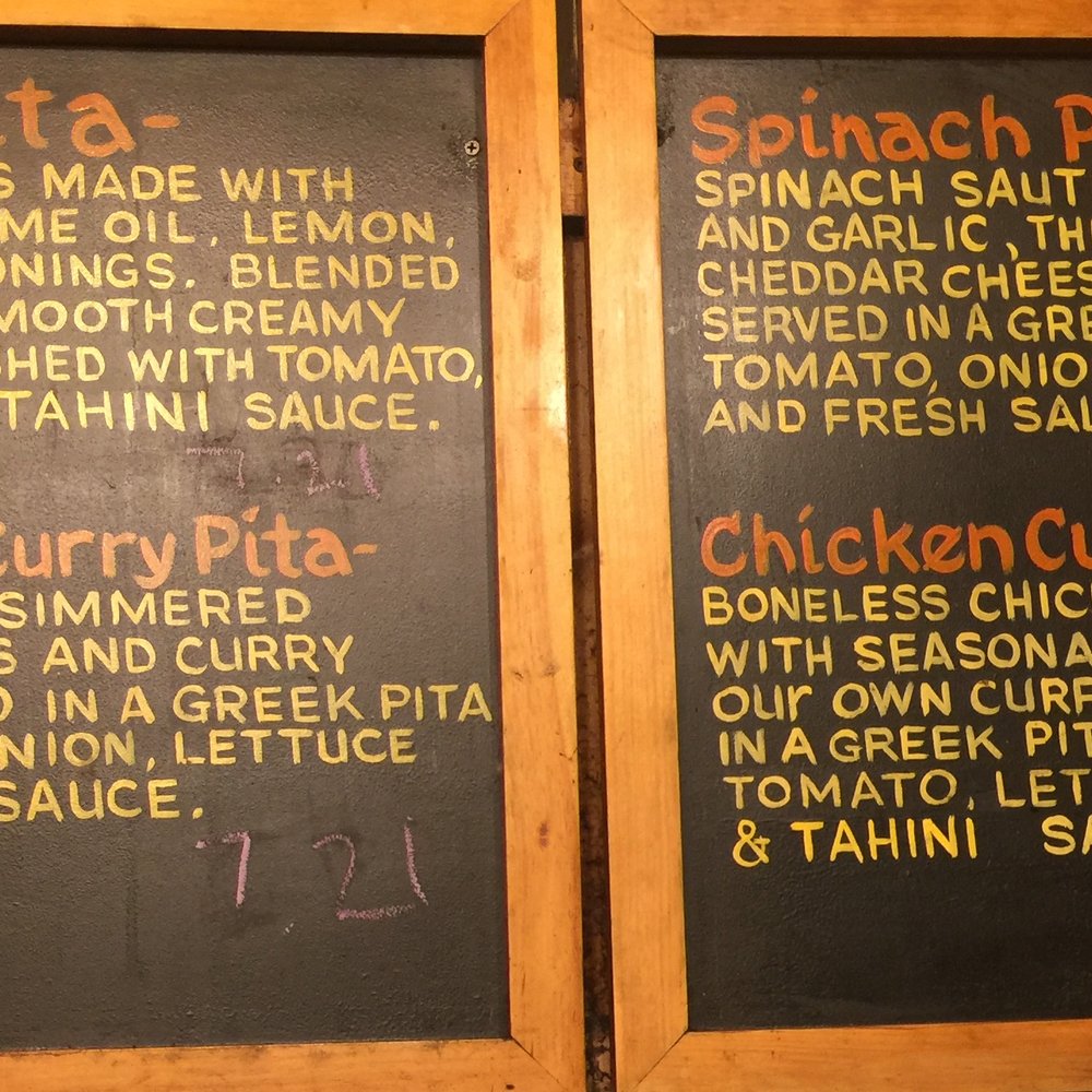 Ahli Baba's Kabob Shop - Pita Menu 2/3: Hummus Pita, Vegetarian Curry Pita, Spinach Pita, Chicken Curry Pita - Middle Eastern Near Me - Burlington, Vermont