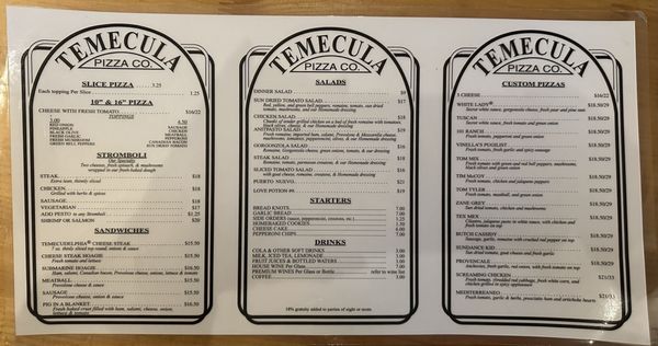 Menu photo 2 Temecula Pizza Company Temecula, CA Menu photo 2 Temecula Pizza Company Temecula, CA