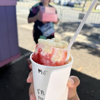Mountain Magic Shave Ice - Medium shave ice with strawberry, pineapple, guava, ice cream in the middle, mochi and snow cap (condensed milk) on top - Shaved Ice Near Me - Waipahu, Hawaii Mountain Magic Shave Ice - Medium shave ice with strawberry, pineapple, guava, ice cream in the middle, mochi and snow cap (condensed milk) on top - Shaved Ice Near Me - Waipahu, Hawaii