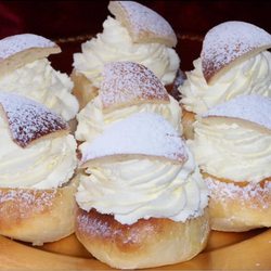 NISU Bakery & Café - Shrove Tuesday goodies! 'Laskiaispulla' or 'Semla' with almond paste or Raspberry jam. A delicious treat for Fat Tuesday!