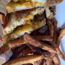 Fries Guys - Daily special stroganoff grilled cheese with side of seasoned fries. Soooo good