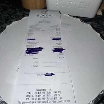 Bocca Italian Kitchen - The Togo box with my customer copy of the receipt - Italian Near Me - Houston, Texas Bocca Italian Kitchen - The Togo box with my customer copy of the receipt - Italian Near Me - Houston, Texas