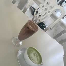 Iced mocha and hot matcha latte Iced mocha and hot matcha latte
