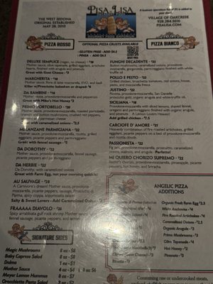 Menu photo 1 Pisa Lisa Sedona, AZ Menu photo 1 Pisa Lisa Sedona, AZ