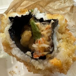 Firecracker fried sushi burrito missing the tuna and they replaced chicken instead:( Firecracker fried sushi burrito missing the tuna and they replaced chicken instead:(