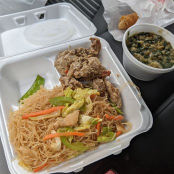 Salo Salo - Pancit with coconut pork, mung bean with spinach stew, and turon - Filipino Near Me - Virginia Beach, Virginia