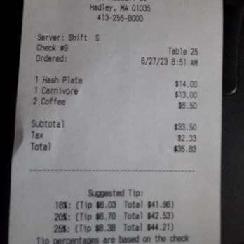 Johnny's Roadside Diner - Charged for two cups of coffee erroneously - American Near Me - Hadley, Massachusetts