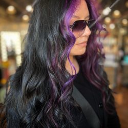 Legacy salon.spa - Gurnee Illinois black hair color with purple money piece