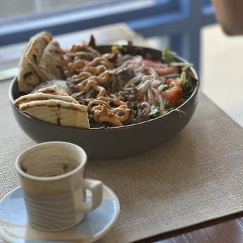 Kalimera Bar and Grill - Greek salad with a finished cup of Turkish coffee - Turkish Near Me - Santa Rosa, California