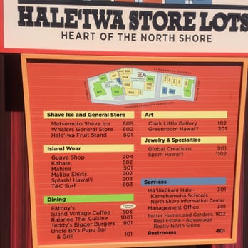 Haleiwa Store Lots - Store directory as of 1/17/16 - Shopping Centers Near Me - Haleiwa, Hawaii