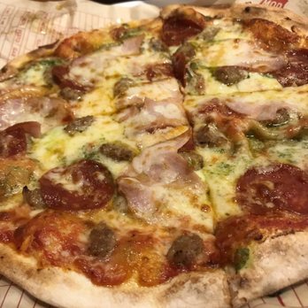 MOD Pizza - Mod pizza with sausage, pepperoni, ham, red sauce and pesto! - Fast Food Near Me - Houston, Texas