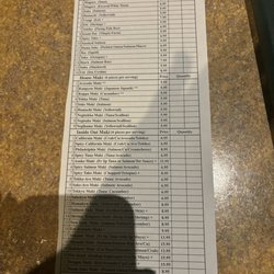 Musasi Japanese Restaurant - Sushi selection sheet