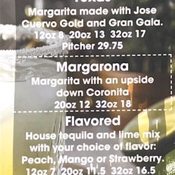 Sabrosos Mexican Restaurant - Drink Menu featuring Margaritas