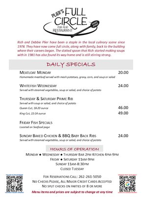 Menu photo 6 Plier's Full Circle Pub & Restaurant Port Washington, WI Menu photo 6 Plier's Full Circle Pub & Restaurant Port Washington, WI