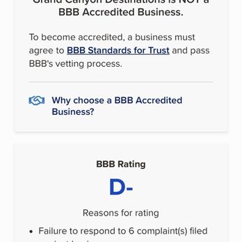Grand Canyon Destinations - The BBB credit rating. - Bus Tours Near Me