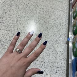 Nail Salon - Navy blue and white coffin nails