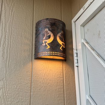 Pebble Creek Lighting - Our handmade outdoor porch light from Pebble Creek Lighting. David customized it to fit the narrow depth between the wall and security door. - Lighting Stores Near Me - Albuquerque, New Mexico