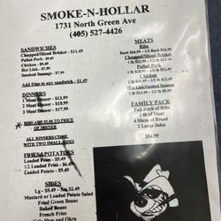 Smoke'n Hollar BBQ - The menu