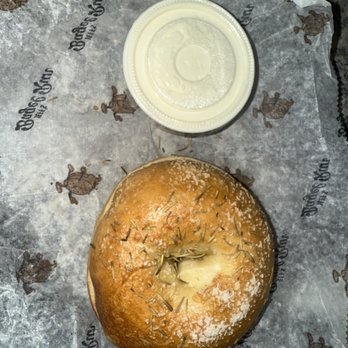 Jeff's Bagel Run - Rosemary salt bagel with plain cream cheese - Coffee & Tea Near Me - Raleigh, North Carolina