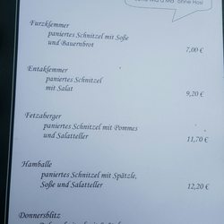 Restaurant Rose - Karte schnitzel