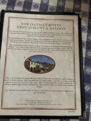 Menu photo 7 Oatman Hotel Oatman, AZ