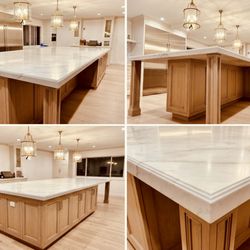 West Coast Custom Stonework - Calacatta Viola marble kitchen island and countertops, custom edge fabricated and installed in Los Angeles.