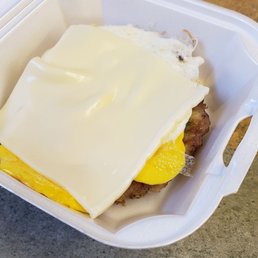 Sausage, egg and cheese. I chose the pepper and onion chicken sausage without the bun. $3.00