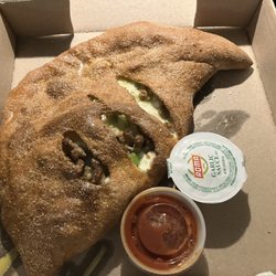 .Small Calzone came with unrequested dips. Tasty fillings and well distributed. 19MAY26