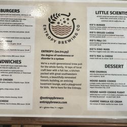 Entropy Brewing - August 2024 food menu