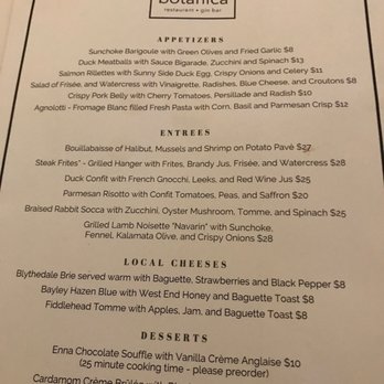 Botanica - The Dinner menu, August 2019 - French Near Me - Portsmouth, New Hampshire