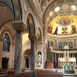 St. Catherine of Genoa Parish - Stunning interior design with mosaic ceiling, marble pillars and stained glass of different saints and popes