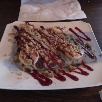 Cafe Bubamara - Sweet crepe, Nutella, walnuts, strawberry sauce, and bananas - Modern European Near Me - Clifton, New Jersey Cafe Bubamara - Sweet crepe, Nutella, walnuts, strawberry sauce, and bananas - Modern European Near Me - Clifton, New Jersey