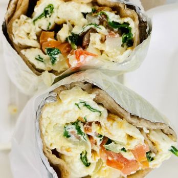 Stage Door Delicatessen - Wheat wrap with egg whites, spinach, onions, peppers & tomatoes - Delis Near Me - New York, New York Stage Door Delicatessen - Wheat wrap with egg whites, spinach, onions, peppers & tomatoes - Delis Near Me - New York, New York