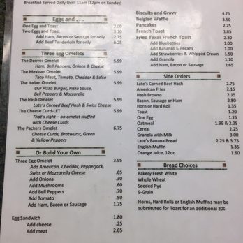 Late's - Breakfast menu - Diners Near Me - Manitowoc, Wisconsin